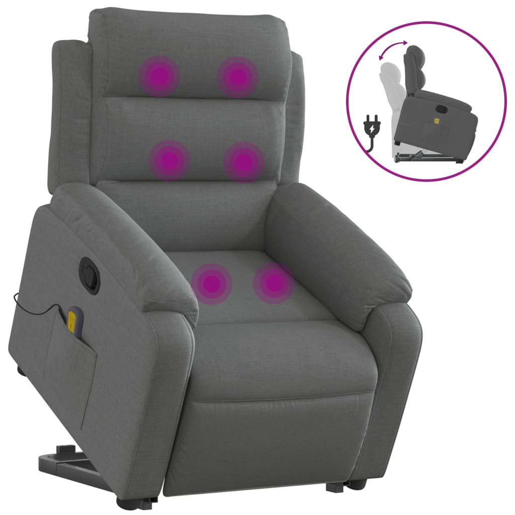 Vidaxl silla de masaje reclinable de pie de tela gris oscuro
