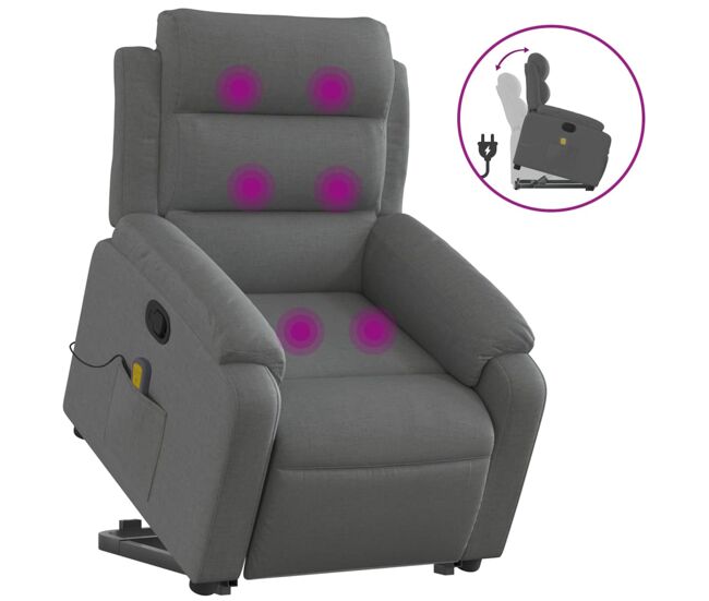 Vidaxl silla de masaje reclinable de pie de tela gris oscuro