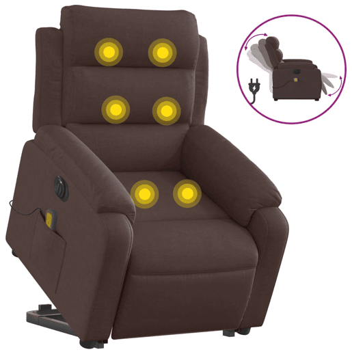 vidaXL Poltrona elétrica elevatória massagens tecido castanho-escuro vidaXL Poltrona elétrica elevatória massagens tecido castanho-escuro