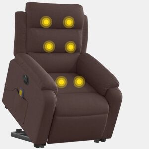 vidaXL Poltrona elétrica elevatória massagens tecido castanho-escuro