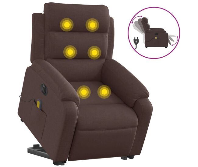Vidaxl sillón masaje eléctrico reclinable elevable tela marrón oscuro