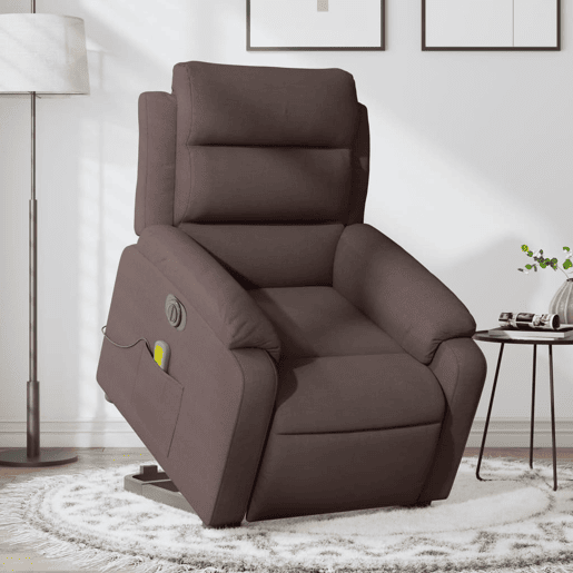 vidaXL Poltrona elétrica elevatória massagens tecido castanho-escuro vidaXL Poltrona elétrica elevatória massagens tecido castanho-escuro