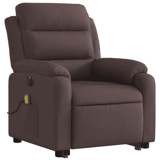 vidaXL Poltrona elétrica elevatória massagens tecido castanho-escuro vidaXL Poltrona elétrica elevatória massagens tecido castanho-escuro