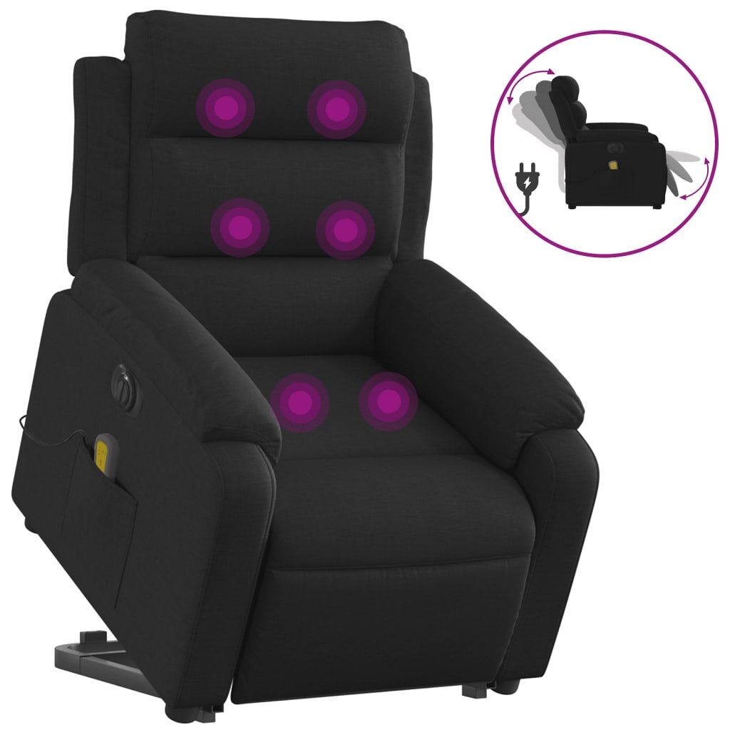 Vidaxl sillón de masaje eléctrico reclinable elevable tela negro