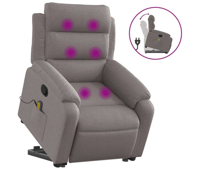 Vidaxl sillón reclinable de masaje elevable tela gris taupé