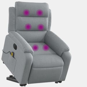 vidaXL Poltrona elétrica reclinável massagens tecido cinzento-claro