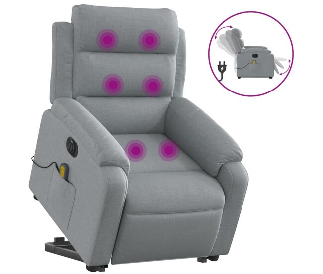 Vidaxl sillón de masaje eléctrico reclinable elevable tela gris claro