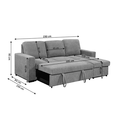 Sofá-cama Luke Chaise Longue 234cm Cinza Escuro Sofá-cama Luke Chaise Longue 234cm Cinza Escuro
