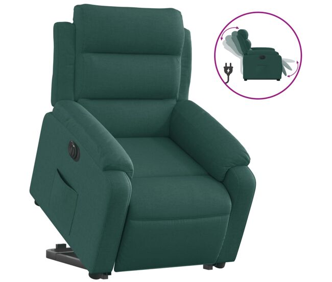Vidaxl sillón eléctrico reclinable elevable de tela verde oscuro