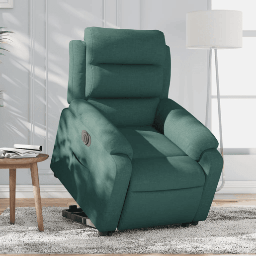 vidaXL Poltrona reclinável elevatória elétrica tecido verde-escuro vidaXL Poltrona reclinável elevatória elétrica tecido verde-escuro