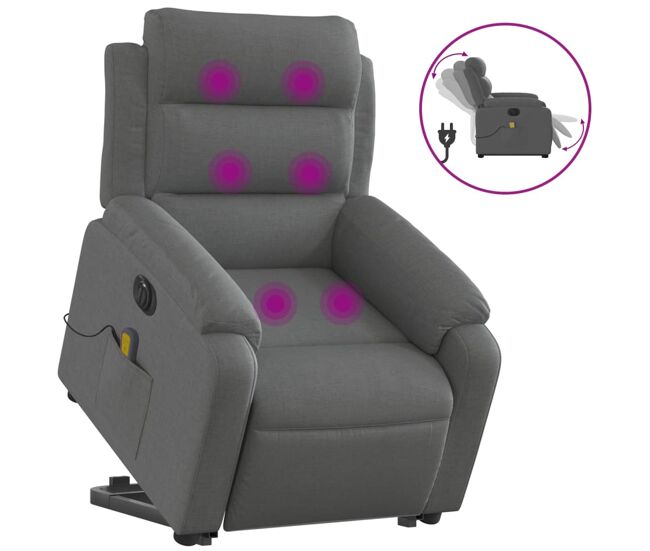 Vidaxl sillón de masaje eléctrico reclinable elevable tela gris oscuro