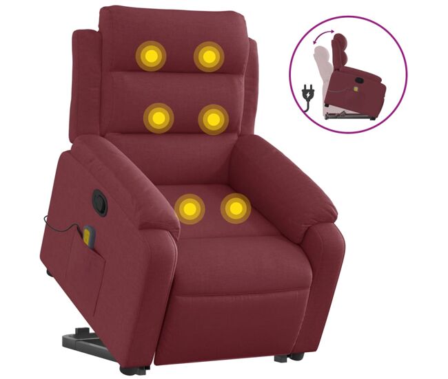 Vidaxl sillón reclinable de masaje elevable tela rojo tinto