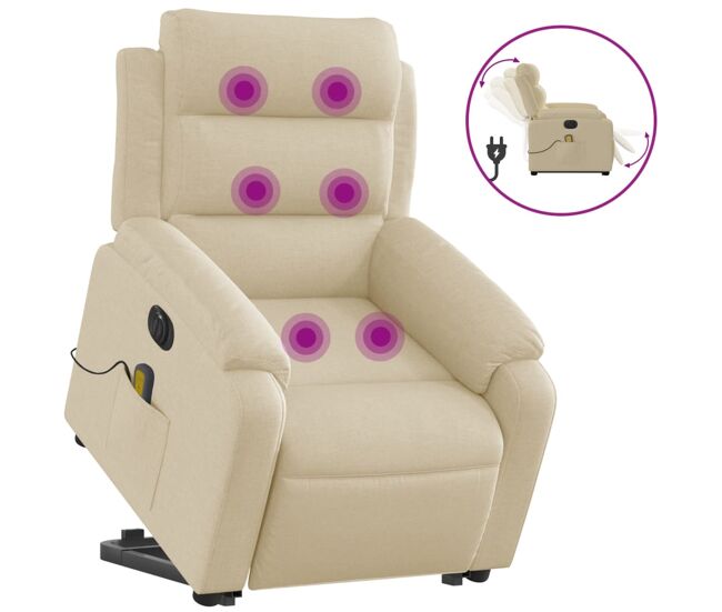 Vidaxl sillón de masaje eléctrico reclinable elevable tela crema