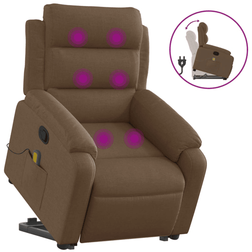 vidaXL Poltrona reclinável massagens tecido castanho