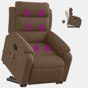 vidaXL Poltrona reclinável massagens tecido castanho