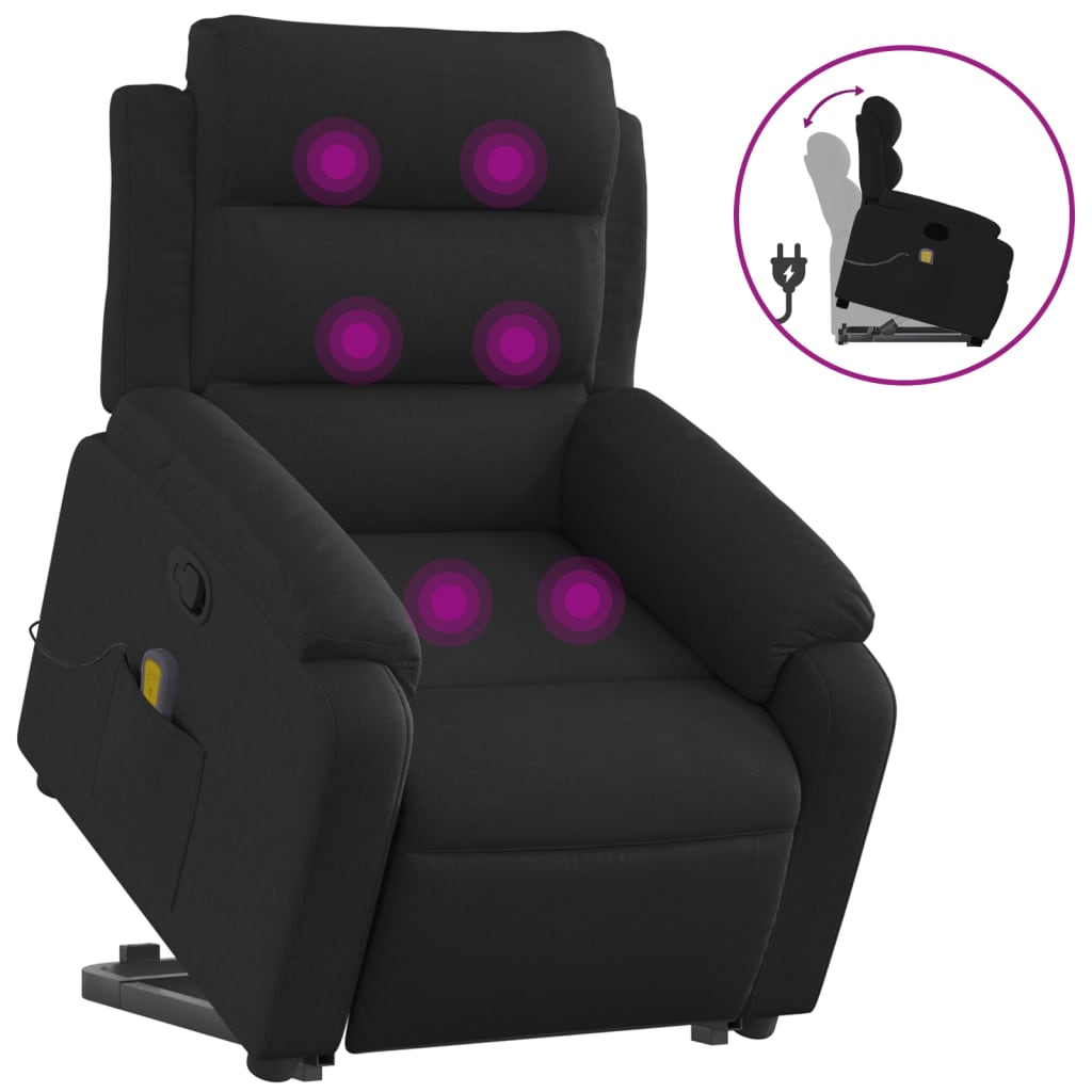 Vidaxl sillón reclinable de masaje elevable tela negro