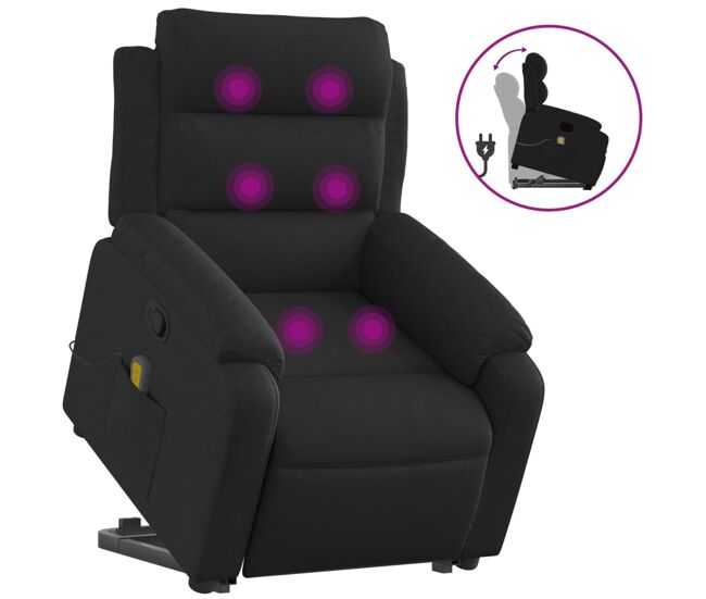 Vidaxl sillón reclinable de masaje elevable tela negro