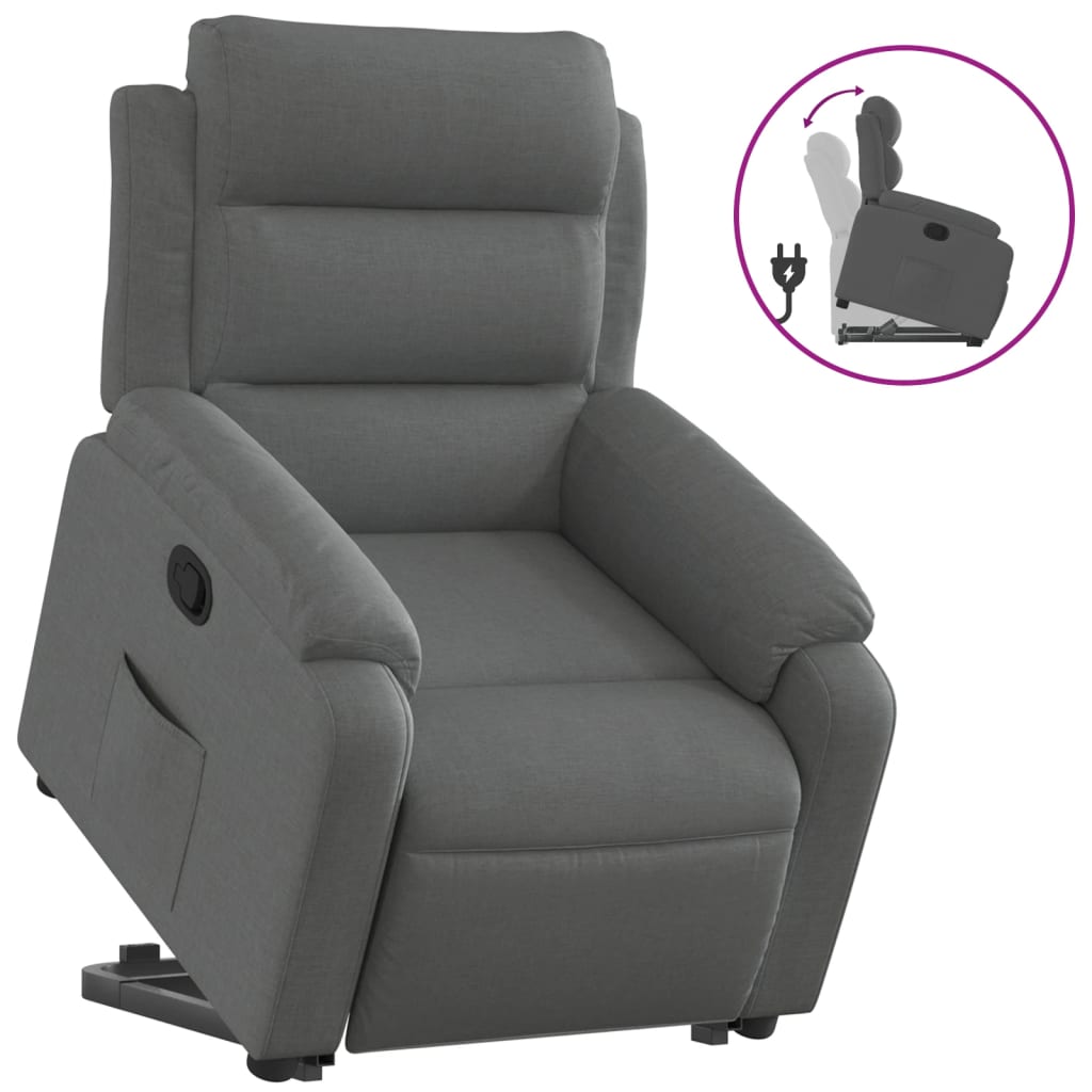 Vidaxl sillón reclinable elevable de tela gris oscuro