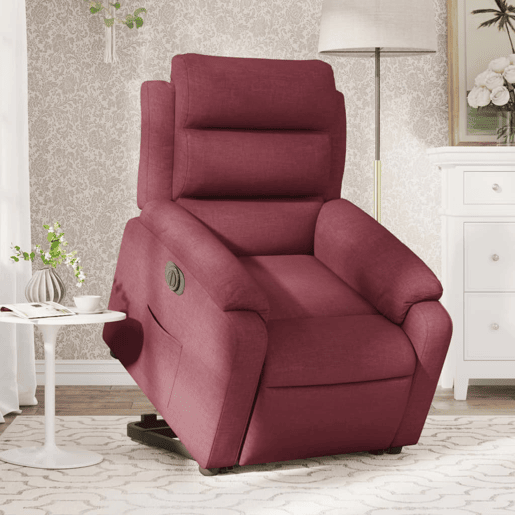 vidaXL Poltrona reclinável elevatória elétrica tecido vermelho-tinto vidaXL Poltrona reclinável elevatória elétrica tecido vermelho-tinto