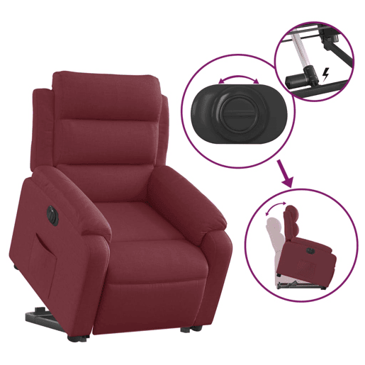 vidaXL Poltrona reclinável elevatória elétrica tecido vermelho-tinto vidaXL Poltrona reclinável elevatória elétrica tecido vermelho-tinto