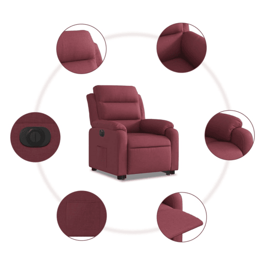 vidaXL Poltrona reclinável elevatória elétrica tecido vermelho-tinto vidaXL Poltrona reclinável elevatória elétrica tecido vermelho-tinto