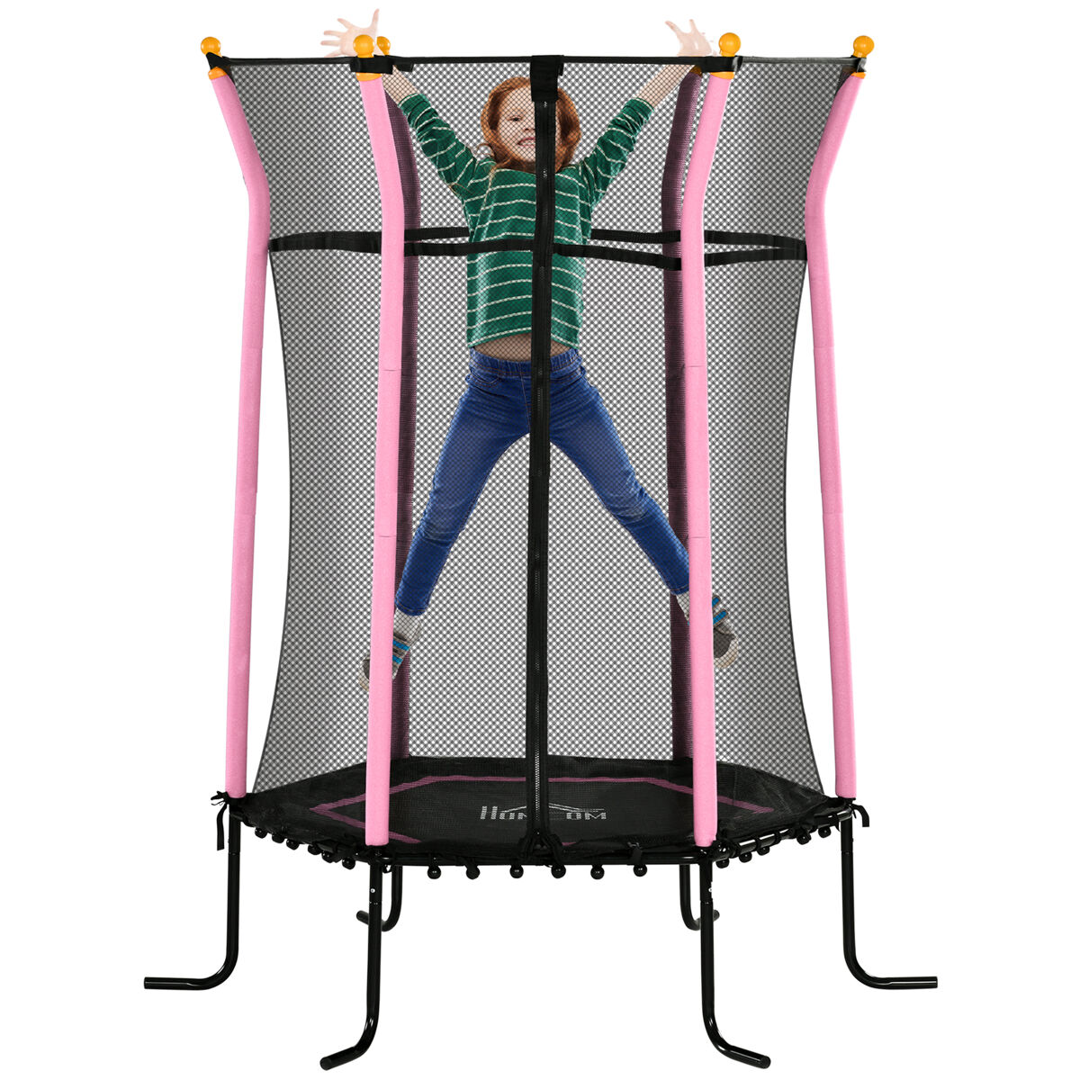 Homcom cama elástica infantil de jardín ø163,5x190 cm trampolín para niños de +3 años con red de seguridad y marco de acero para interior exterior carga 50 kg rosa