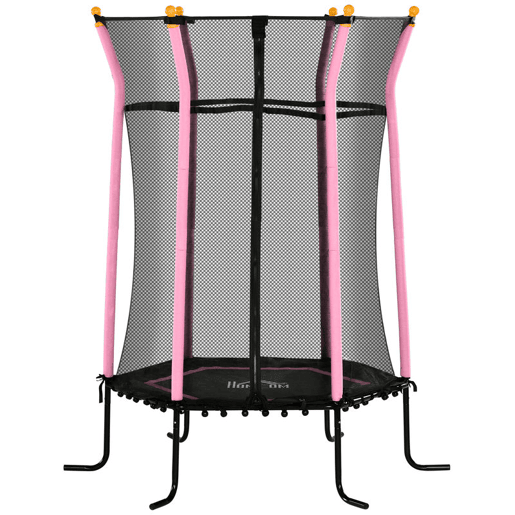 HOMCOM Trampolim para Crianças acima de 3 Anos Cama Elástica Infantil com Rede de Segurança e Estrutura de Aço para Interiores e Exteriores Carga 50kg Ø163,5x190 cm Rosa