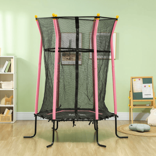 HOMCOM Trampolim para Crianças acima de 3 Anos Cama Elástica Infantil com Rede de Segurança e Estrutura de Aço para Interiores e Exteriores Carga 50kg Ø163,5x190 cm Rosa