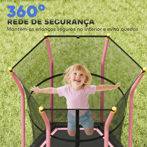 HOMCOM Trampolim para Crianças acima de 3 Anos Cama Elástica Infantil com Rede de Segurança e Estrutura de Aço para Interiores e Exteriores Carga 50kg Ø163,5x190 cm Rosa