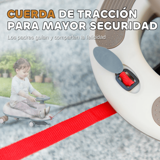 AIYAPLAY Carrinho Gira Gira para Crianças acima de 2 Anos Carrinho Wiggle com Guiador para Pais Música Luz e Espaço de Arrumação 69x31x69 cm Cáqui