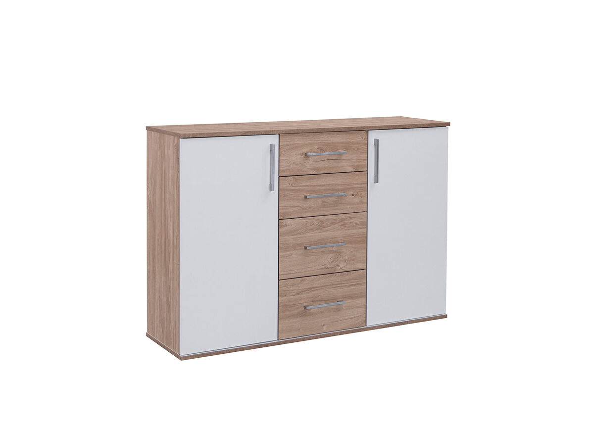 Comoda Aparador Joana 2 Puertas y 4 Cajones 120 Natural/ Blanco