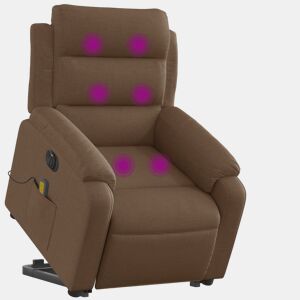vidaXL Poltrona elétrica elevatória massagens tecido castanho