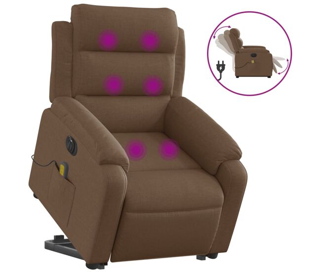 Vidaxl sillón de masaje eléctrico reclinable elevable tela marrón