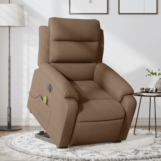 vidaXL Poltrona elétrica elevatória massagens tecido castanho vidaXL Poltrona elétrica elevatória massagens tecido castanho
