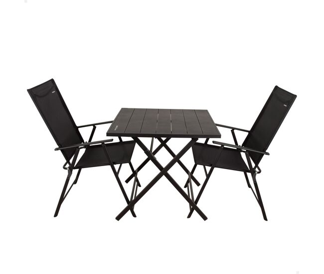 Aktive conjunto plegable de jardín con mesa y 2 sillas de acero negro y textileno