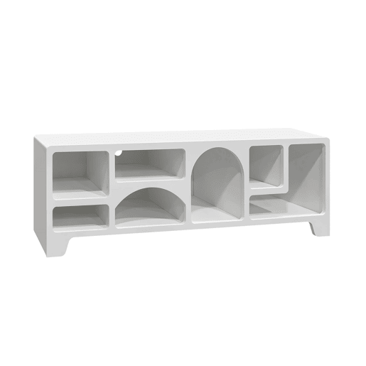 Móveis de TV orgânico com efeito de madeira branca, 160cm, Thessa, Branco, 160x40x50 cm