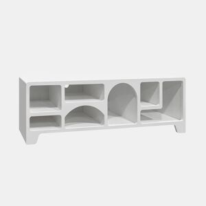 Móveis de TV orgânico com efeito de madeira branca, 160cm, Thessa, Branco, 160x40x50 cm