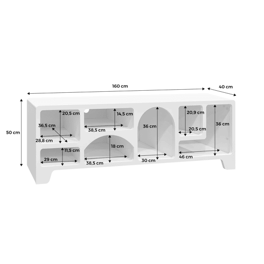 Móveis de TV orgânico com efeito de madeira branca, 160cm, Thessa, Branco, 160x40x50 cm