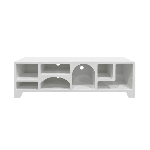 Móveis de TV orgânico com efeito de madeira branca, 160cm, Thessa, Branco, 160x40x50 cm