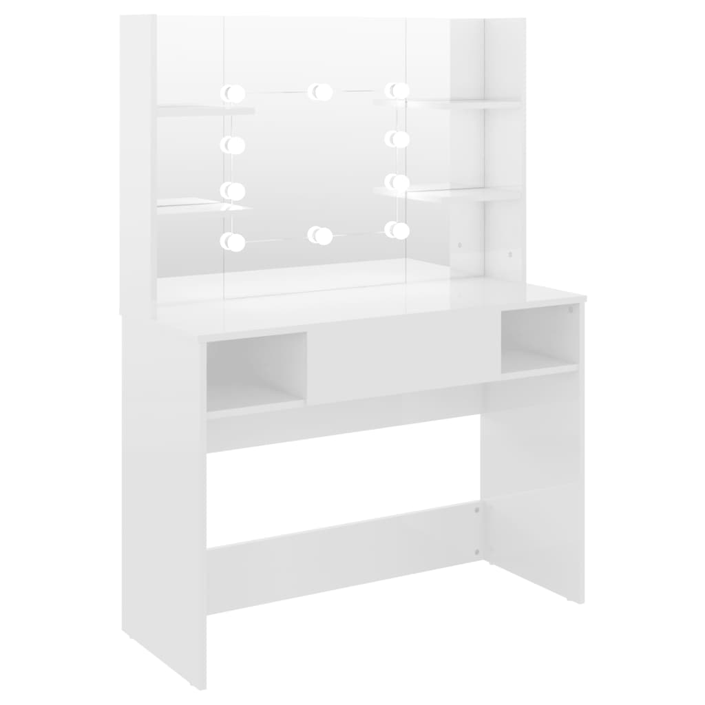 Vidaxl tocador de maquillaje luces led mdf blanco brillo 100x40x135 cm