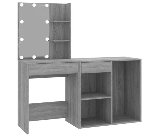 Vidaxl tocador con led y armario madera contrachapada gris sonoma