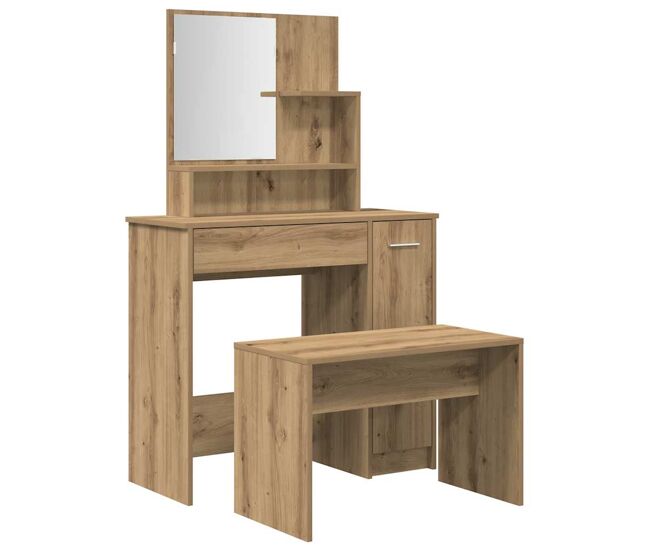 Vidaxl juego de tocador de madera de ingeniería de roble artesanal