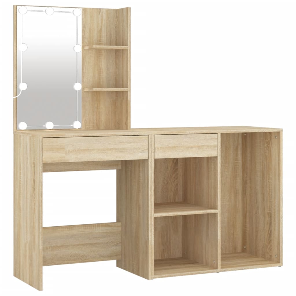 Vidaxl tocador con led y armario madera contrachapada roble sonoma