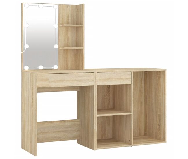 Vidaxl tocador con led y armario madera contrachapada roble sonoma