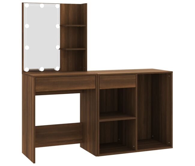 Vidaxl tocador con led y armario madera contrachapada marrón roble