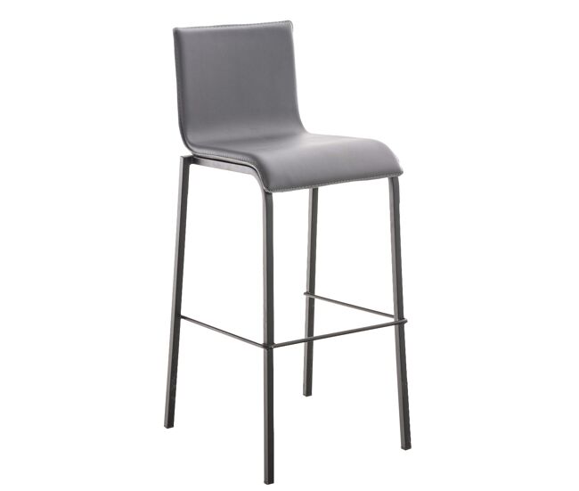 Taburete avola con base de metal negro simil cuero gris 51x43x103 cm