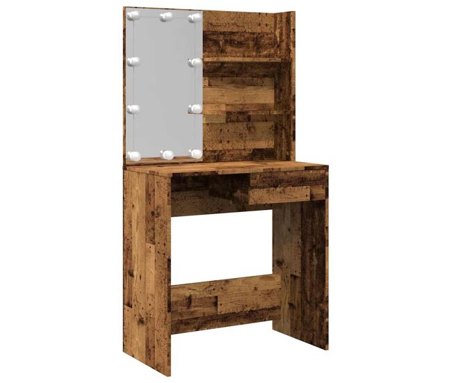 Vidaxl tocador con led madera vieja 74,5x40x141 cm