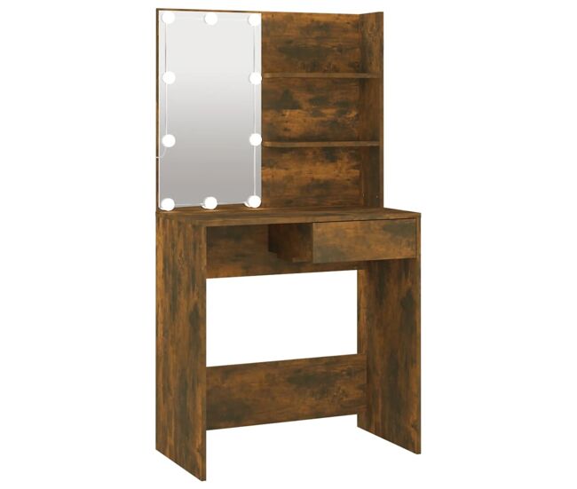 Vidaxl tocador con led roble marrón 74,5x40x141 cm