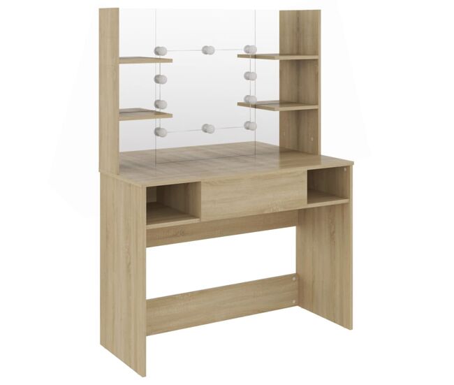 Vidaxl tocador de maquillaje con luces led mdf roble 100x40x135 cm