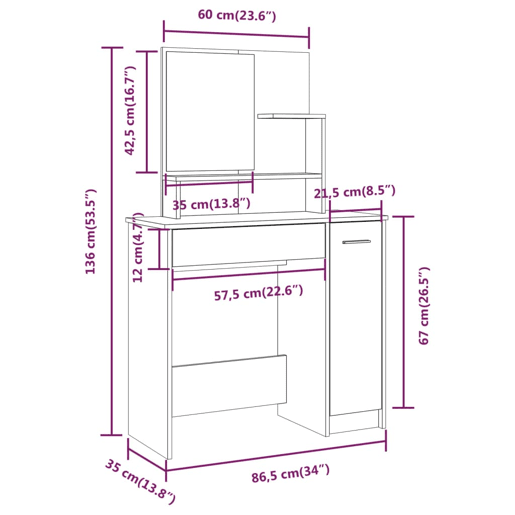 vidaXL Conjunto toucador 86,5x35x136 cm cinzento cimento